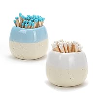 Ceramic Match Holder with Striker - Set of 2 - Matches NOT Included - Matches in a Jar - Gifts for Decorative Modern Home Decor,Blue & White