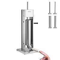 VEVOR Manual 15LBS/7L Capacity, Two Speed 304 Stainless Steel Vertical Stuffer, Sausage Filling Machine with 4 Stuffing Tubes, Suction Base for Household or Commercial Use, 7 L, Silver