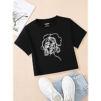 Women's Tops Sexy Tops for Women Shirts Abstract Figure Graphic Tee Shirts for Women (Color : Black, Size : Small)