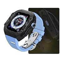 UNCASO Carbon Fiber Case for Apple Watch Ultra 49mm Luxury Modification Kit for iWatch 8 7 6 5 4 SE 45mm 44mm Fluoro Rubber Strap with Tools, Agate