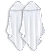 BAMBOO QUEEN 2 Pack Baby Bath Towel - Rayon Made from Bamboo, Ultra Soft Hooded Towels for Kids - X Large Size for 0-7 Yrs (White and Stripe, 37.5 x 37.5 Inch)