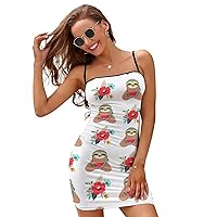 Native American Sloth Mini Dresses for Women Summer Sexy Backless Adjustable Slip Sundress