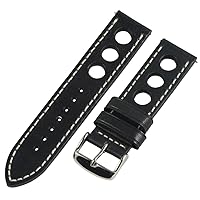 Clockwork Synergy, LLC 26mm Rally Racing 3 Hole Vintage Black Leather Interchangeable Watch Band Strap