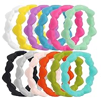 Womens Thin Love Heart Chain Silicone Wedding Ring 12pcs Pack Red Yellow Green Stackable Rubber Bands - US Size 4-10