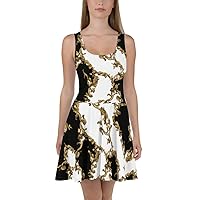 Skater Dress for Women Skirt Cocktail Casual Branched Gold White Dresses