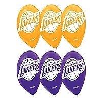 NBA LA Lakers Yellow and Purple Latex Balloons - 12'' (Pack Of 6) - Perfect Basketball Party Decorations For Fans & Events