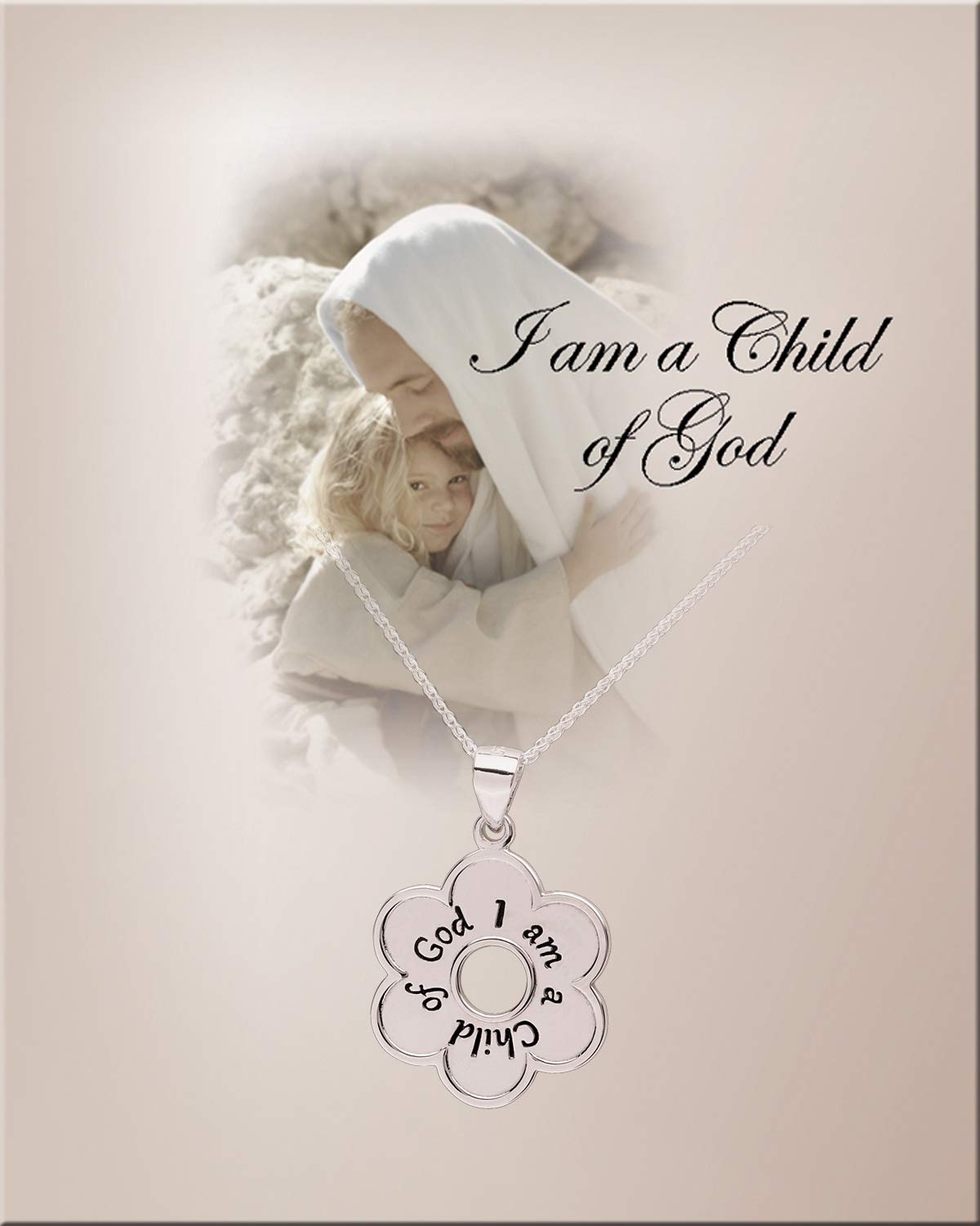 Precious Pieces Girl's Sterling Silver I Am a Child of God Daisy Necklace Religious Baptism and First Communion Gift for Girls