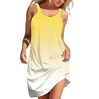 XJYIOEWT Tight Dresses,Women Vintage Bohemian Daily Summer Casual Sleeveless Pullover Dress Gradient Print Hollow Out O
