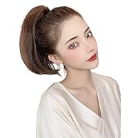 30CM Short Light Unfelt Tails Extension Claw Clip in High Ponytail Wig Seamless Invisible Natural Snythetic (Body Wavy Dark Brown)