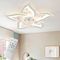 Flower Ceiling Fan with Lights Remote Control, Modern Low Profile Ceiling Fan 27 Inch, Small Flush Mount Ceiling Fan Lights for Bedroom, Living Room, Kitchen (White)