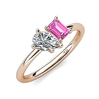 Pear Shape IGI Certified Lab Grown Diamond & Emerald Shape Pink Sapphire 2.70 ctw Four Prong Womens 2 Stone Duo Engagement Ring in 14K
