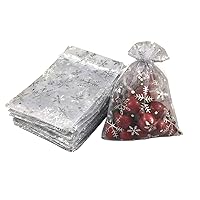 COTOSEY 50Pcs Organza Christmas Bags 12x16 inch Sheer Organza Favor Bags Extra Large Organza Drawstring Bags (White Snowflakes)