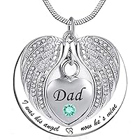 weikui Dad Angel Wing Urn Necklace for Ashes Mom Dad Grandma Cremation Jewelry Keepsake Memorial Pendant, I Was His/Her Angel Now He's/She's Mine