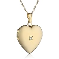 14k Yellow Gold Heart Locket Necklace with Diamond-Accent, 18