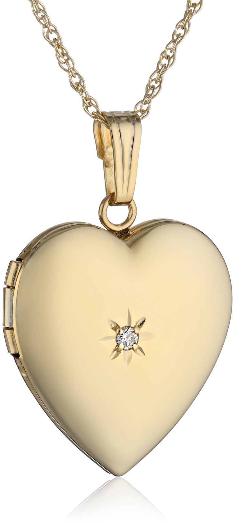 Amazon Collection 14k Yellow Gold Heart Locket Necklace with Diamond-Accent