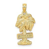 14k Gold San Diego Palm Tree 2 d Charm Pendant Necklace Measures 24.37x11.98mm Wide 2.04mm Thick Jewelry for Women