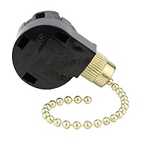 Ceiling Fan Switch 3 Speed 4 Wire Zing Ear ZE-268S2 Pull Chain Ceiling Fan Switch Ceiling Fan Speed Control Switch for Ceiling Fans, Wall Lamps, Cabinet Light, 1Pack Brass