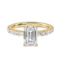 1-5 Carat (ctw) White Gold Emerald,Round Cut LAB GROWN Diamond Halo Engagement Ring (Color E-F Clarity VS2-SI1)