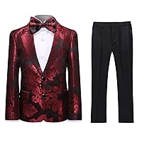 SWOTGdoby Boys Tuxedo Suit Shiny Formal Dress 2 Pieces Suit Set Paisley Blazer Pants Sequin Shawl Collar