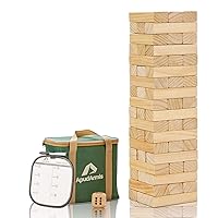 ApudArmis 54 PCS Tumble Timber Set [Stack to 3FT], Pine Wooden Tumble Tower Game with Dice and Scoreboard Set - Classic Block Stacking Board Game for Teens Children Teenagers