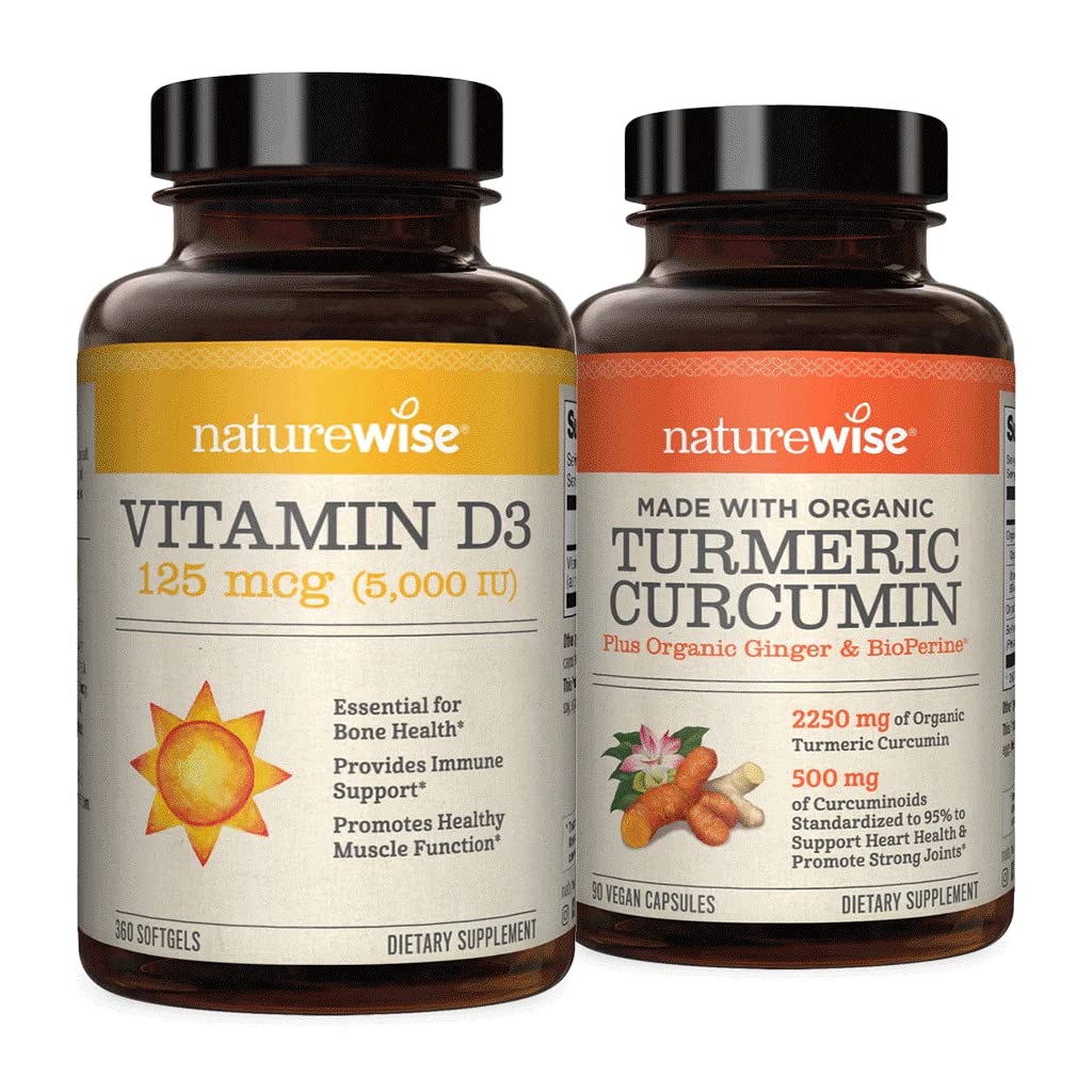 NatureWise Vitamin D3 5000iu (125 mcg) 1 Year Supply for Healthy Muscle Function Curcumin Turmeric 2250mg | 95% Curcuminoids & BioPerine Black Pepper Extract