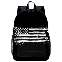 Black American Flag 17 Inch Laptop Backpack Large Capacity Daypack Travel Shoulder Bag for Men&Women