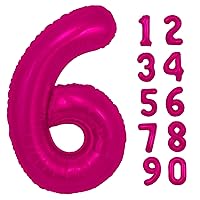 40 inch Hot Pink Number 6 Balloon, Giant Large 6 Foil Balloon for Birthdays, Anniversaries, Graduations, 6th Birthday Decorations for Kids