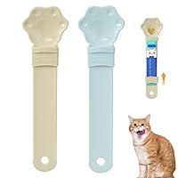 Cat Strip Feeder 2PCS Hygienic Feeding Cat Strip Squeeze Spoon Labor-Saving Cat Food Scoop Food Grade Cat Food Spoon with Hanging Hole Beige and Blue Cat Strip Feeder