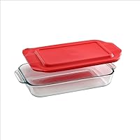 Pyrex Basics 2 Quart Glass Oblong Baking Dish with Red Plastic Lid - 7 inch x 11 Inch by Pyrex