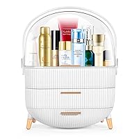 Makeup Organizers,Skincare Organizer for Vanity,Portable Cosmetic display case, Makeup caddy for Dorm,Bathroom,Dresser Cosmetic Storage Box.(WHITE)