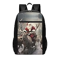 Xmas Santa Claus Print Simple Sports Backpack, Unisex Lightweight Casual Backpack, 17 Inches
