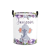Personalized Laundry Baskets with Name Custom Laundry Baskets Collapsible Clothes Storage Basket with Handle for Bathroom Living Room Bedroom (Baby elephant)