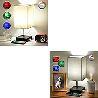 Honesorn Bedside Lamp with 4 Colors Red, Green, Blue, and 5000K White, Beige and Grey RGBW Stepless Dimmable Touch Lamp for Bedroom