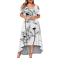 Matching Mommy and Me Dresses,Womens Large Size Dress Crew Neck Off Shoulder Short Sleeve Printed Casual Skirt
