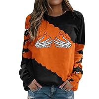 Women Fashion Womens Halloween Print O Neck Sweatshirt Round Neck Fit Pullover Tops Casual Long Sleeve French