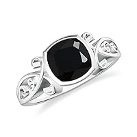 Natural Black Onyx Cushion Solitaire Ring for Women Girls in Sterling Silver / 14K Solid Gold/Platinum