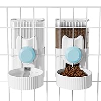 1L Hanging Cage Automatic Small Pet Food Bowl Water Bottle Dispenser, Auto Gravity Pet Feeder and Waterer Set Kennel Feeding Station Crate Feeder Dish for Rabbit Puppy Cats Ferret