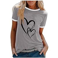 Tops para Mujer Camiseta Estampado en Forma corazón a Mano Blusa Manga Corta Cuello Redondo Túnica Camiseta Camisetas