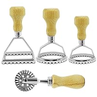 Ravioli Maker Cutter Stamp Set Leading Dough Cutter and Press Stamps with Wooden Handle for Ravioli, Pasta, Dumplings Lasagna, Pierogi 4PCS,