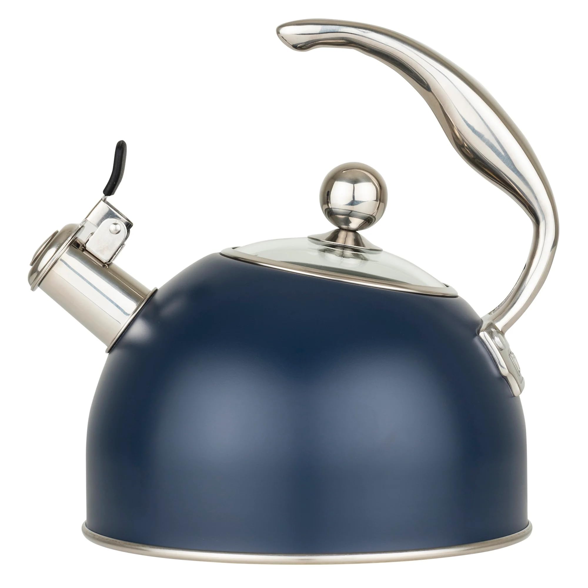 Viking Culinary 3-Ply Stainless Steel Whistling Tea Kettle, 2.6 Quart, Includes Tempered Glass Lid, Ergonomic Stay-Cool Handle, Works on All Cooktops including Induction, Slate Blue