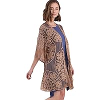 Umgee Oh Sweet Lace! Floral Lace Open Front Kimono with Waist Tie (Large, Mocha)
