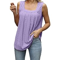 Camisole for Women Square Neck Summer Tank Tops Sleeveless Blouses Loose Fit Curved Hem Shirts