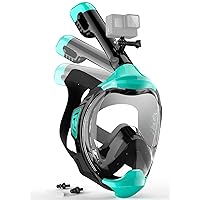 Full Face Snorkel Mask, Snorkeling Gear for Adults Kids with Latest Dry Top Breathing System and Detachable Camera Mount, Foldable Mask with 180 Degree Panoramic View, Anti Leak&Fog