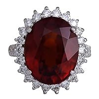 18.43 Carat Natural Red Hessonite Garnet and Diamond (F-G Color, VS1-VS2 Clarity) 14K White Gold Luxury Cocktail Ring for Women Exclusively Handcrafted in USA