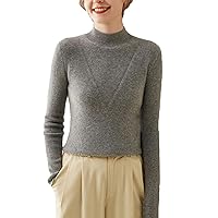 Women's Cashmere Sweater Wool Solid Color Knitted Turtleneck Long Sleeve Pullover Ribbed Top