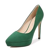 Women's Platform Thick High Heel Pumps Sexy Shallow Pointed Toe Slip On Shoes for Dress Wedding Party (9.5,Green)