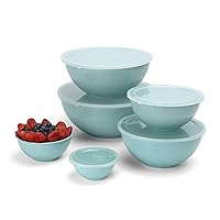COOK WITH COLOR Mixing Bowls with Lids - 12 Piece Plastic Nesting Bowls Set includes 6 Prep Bowls and 6 Lids, Microwave Safe Mixing Bowl Set (Speckled Mint)