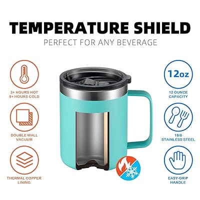 12oz Stainless Steel Insulated Coffee Mug with Handle, Double Wall Vacuum  Travel Mug, Tumbler Cup with Sliding Lid, Mint