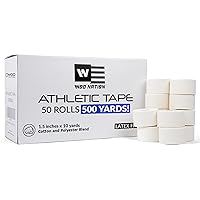WOD Nation White Athletic Sports Tape - 1.5 inch x 10 Yards Per Roll (50 Pack) - Strong, Easy-Tear, No Residue Athletic Tape for Ankle Support, Wrist Tape, Pre Wrap, Ideal for Boxing, Soccer & More