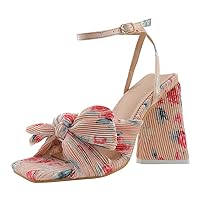 Strappy Heels Bow Square Toe Satin Buckle Block Heel Sandals Casual Breathable Retro Prom Shoes For Women